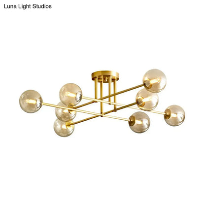 DecorBites™ DecorBites™ Amber Glass Semi-Flush Ceiling Pendant in Gold - Postmodern Spherical Dining Room Lighting