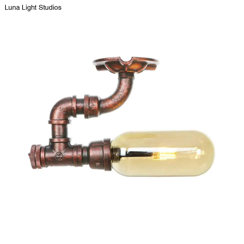 وحدة إضاءة بيضاوية شبه مستوية من ديكوربايتس™ مصنوعة من زجاج العنبر والنحاس المتآكل بتصميم أنابيب صناعية لغرفة المعيشة