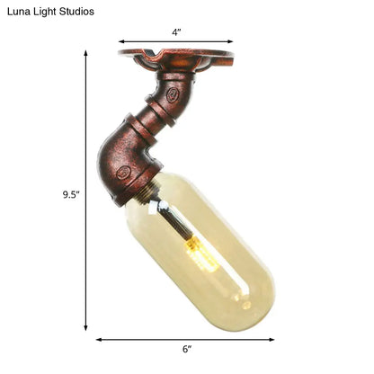 وحدة إضاءة بيضاوية شبه مستوية من ديكوربايتس™ مصنوعة من زجاج العنبر والنحاس المتآكل بتصميم أنابيب صناعية لغرفة المعيشة