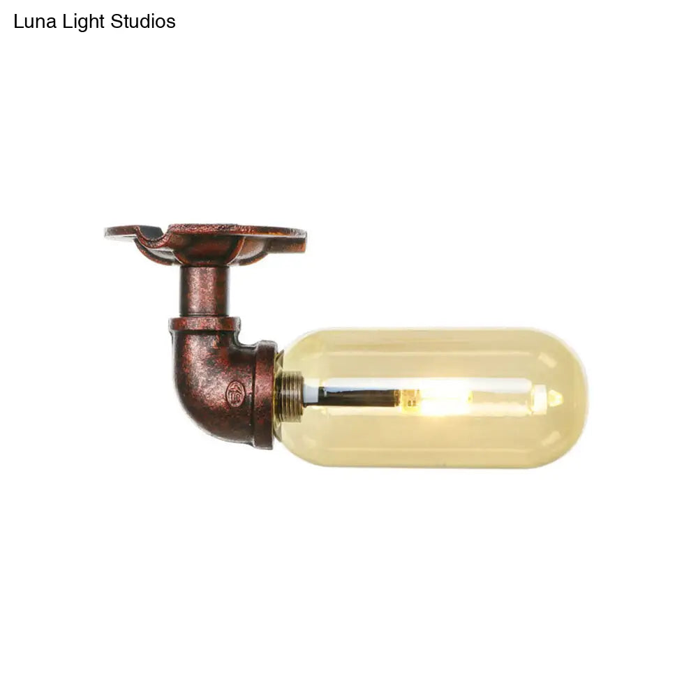 وحدة إضاءة بيضاوية شبه مستوية من ديكوربايتس™ مصنوعة من زجاج العنبر والنحاس المتآكل بتصميم أنابيب صناعية لغرفة المعيشة