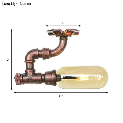 وحدة إضاءة بيضاوية شبه مستوية من ديكوربايتس™ مصنوعة من زجاج العنبر والنحاس المتآكل بتصميم أنابيب صناعية لغرفة المعيشة