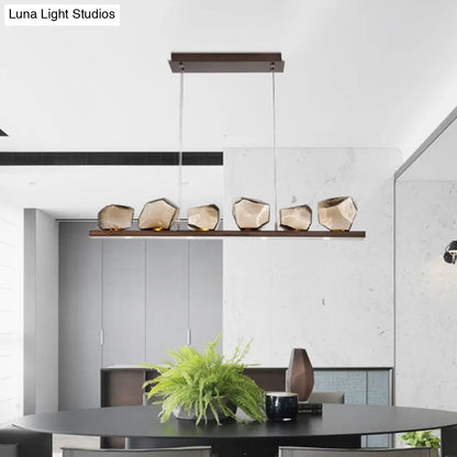 DecorBites™ Amber Glass Stone Pendant Lamp - Minimalist 6-Bulb Island Fixture in Brown