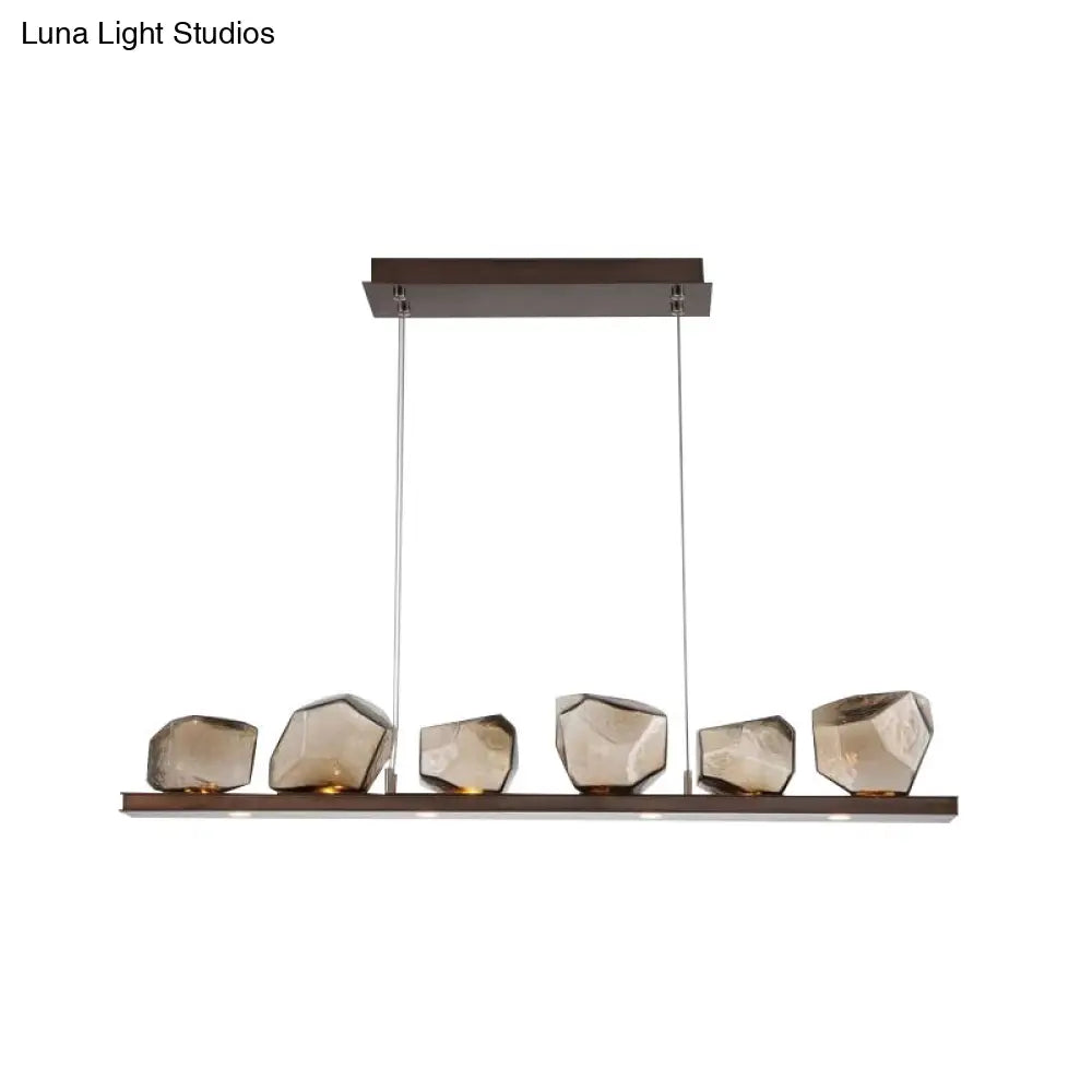 DecorBites™ Amber Glass Stone Pendant Lamp - Minimalist 6-Bulb Island Fixture in Brown
