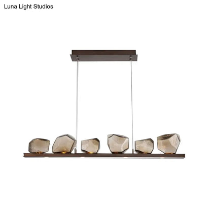 DecorBites™ Amber Glass Stone Pendant Lamp - Minimalist 6-Bulb Island Fixture in Brown