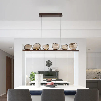 DecorBites™ Amber Glass Stone Pendant Lamp - Minimalist 6-Bulb Island Fixture in Brown