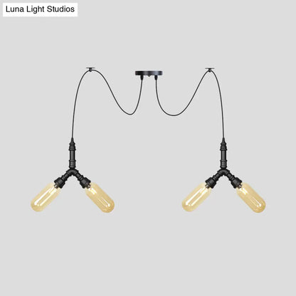 Amber Glass Swag LED Ceiling Lamp - Industrial Capsule Multi Hanging Light (4/6/12-Head) in Black