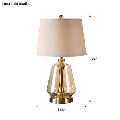 Lámpara de mesa tipo torre de cristal ámbar - Diseño modernista con 1 luz, pantalla de tela blanca - Ideal para la sala de estar