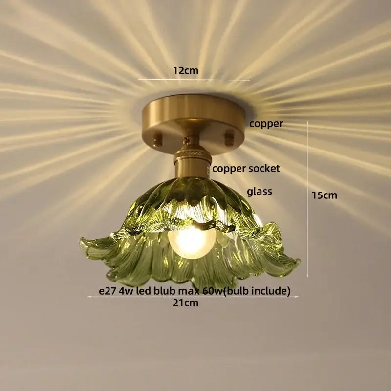 A vintage ceiling light with copper led base and blooming green glass shade for dining room wood copper led decor