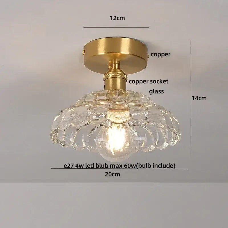 A clear bubble glass ceiling light with brass copper fixture and e27 led bulb for wood copper led ceiling design