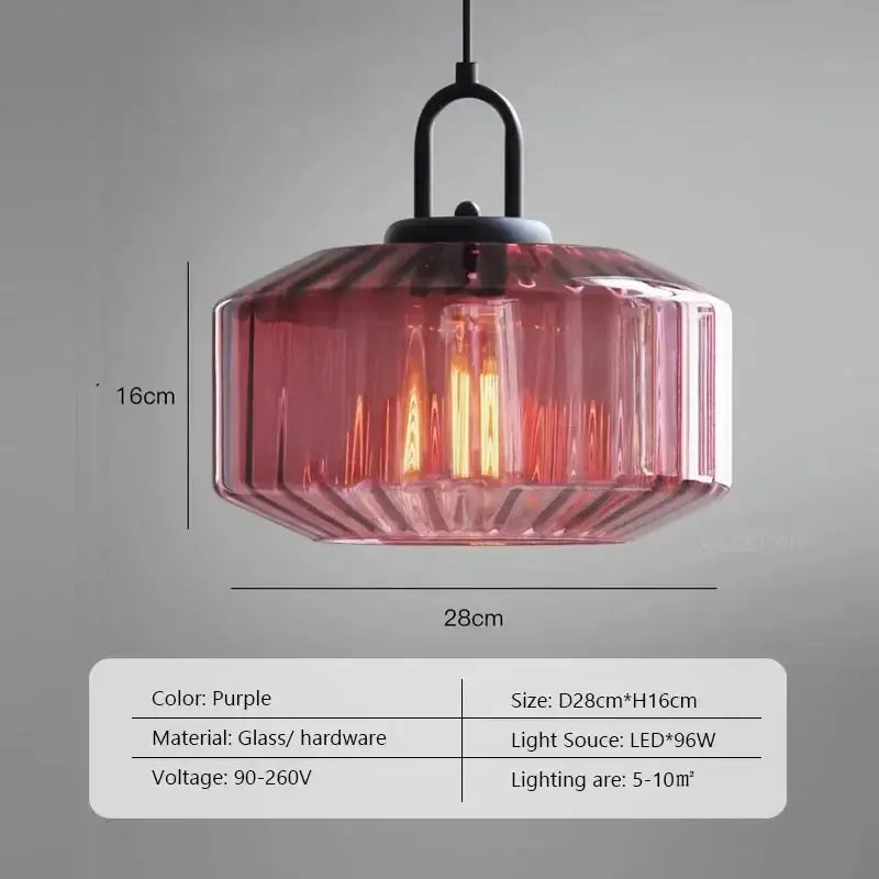 Purple faceted glass led pendant chandelier with black hardware suspension for kitchen lighting fixture