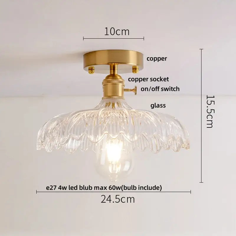Clear glass pendant ceiling light with brass copper fixture and on off switch for decorbites amber ice crack decor