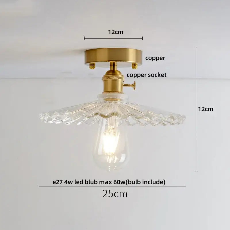 Vintage-style ceiling light with brass copper fixture and clear faceted glass shade for decorbites amber ice crack ceiling light