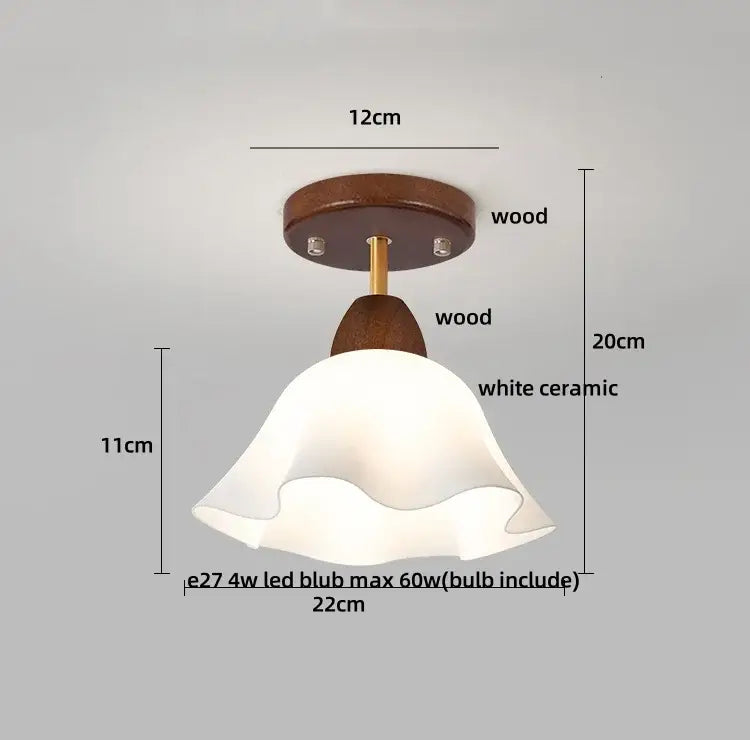 White ceramic fluted lampshade with wooden fixture and brass stem in decorbites amber ice crack ceiling light for bedroom