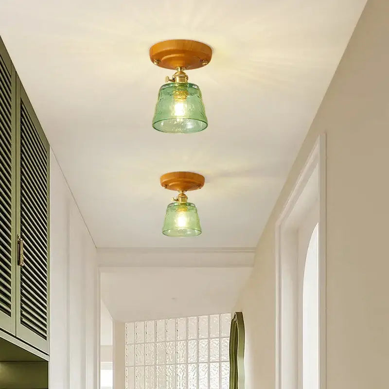 Amber leaf brass glass ceiling lamp with green glass pendant and wooden fixtures for decorbites brass glass ceiling decor