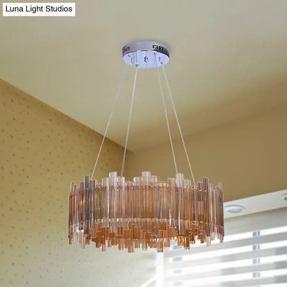 Lámpara colgante de cristal con forma de tambor y LED ámbar para sala de estar minimalista