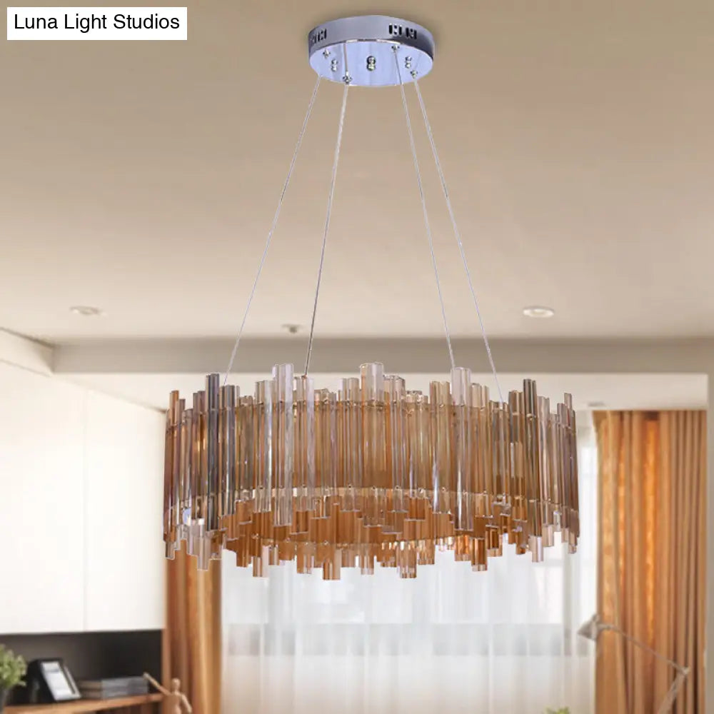 Lámpara colgante de cristal con forma de tambor y LED ámbar para sala de estar minimalista