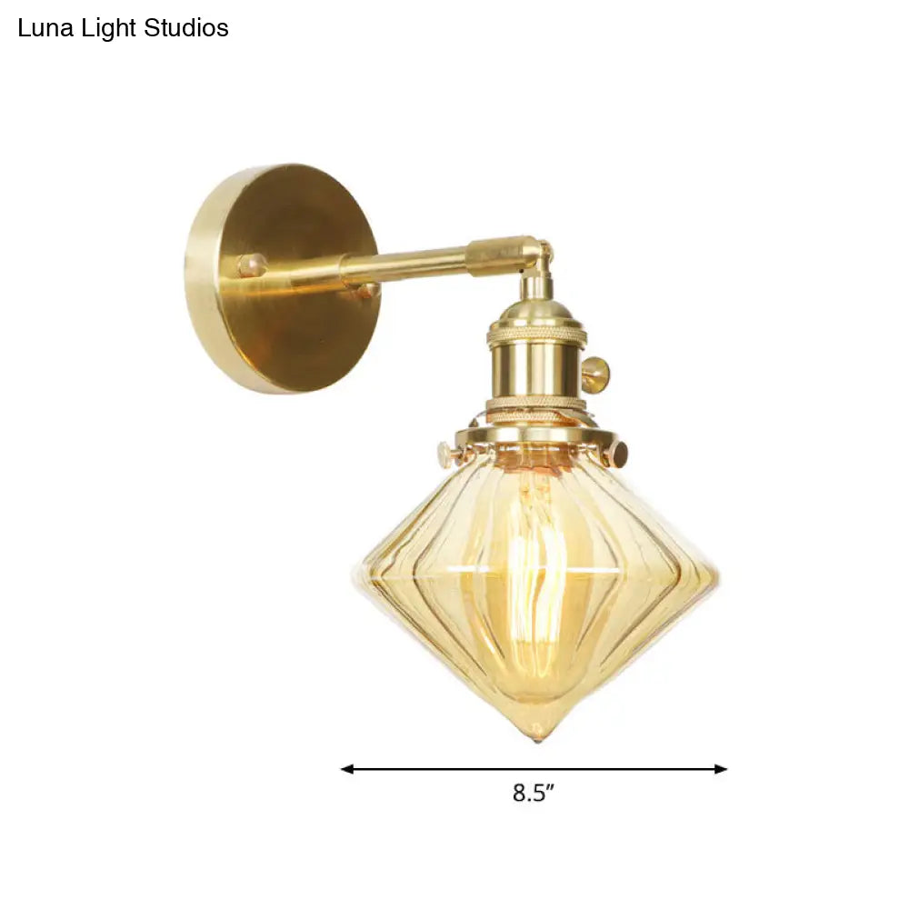 Aplique geométrico de cristal ámbar acanalado - Lámpara de pared de estilo retro