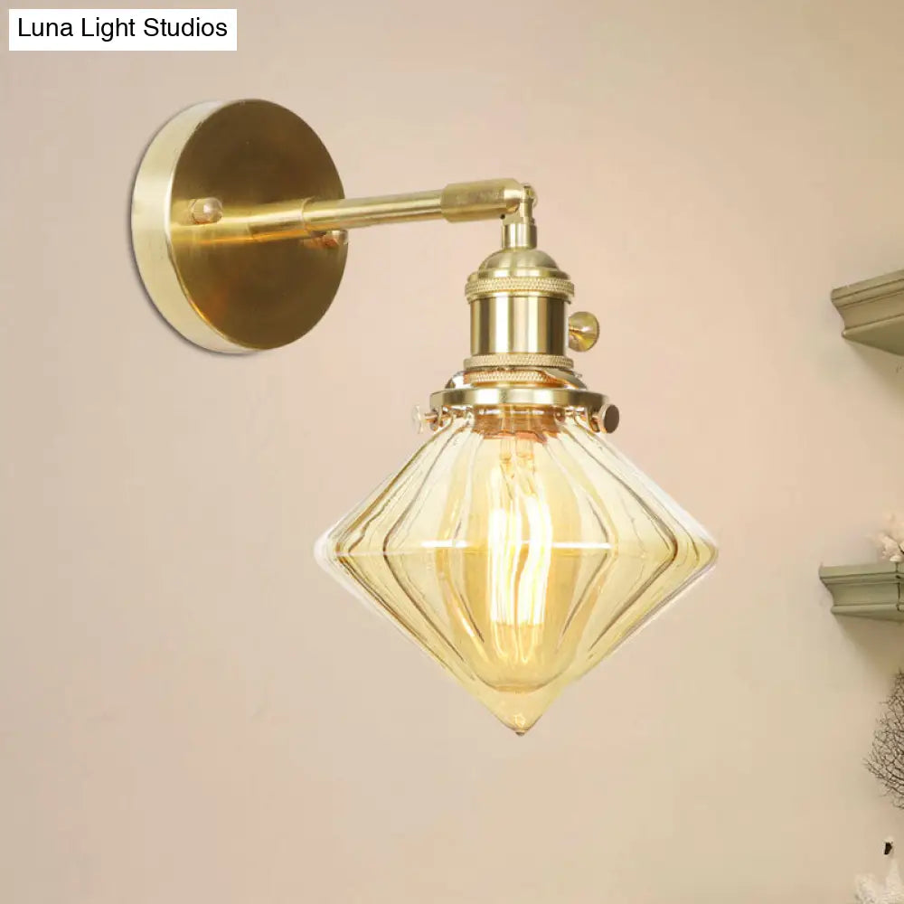 Aplique geométrico de cristal ámbar acanalado - Lámpara de pared de estilo retro