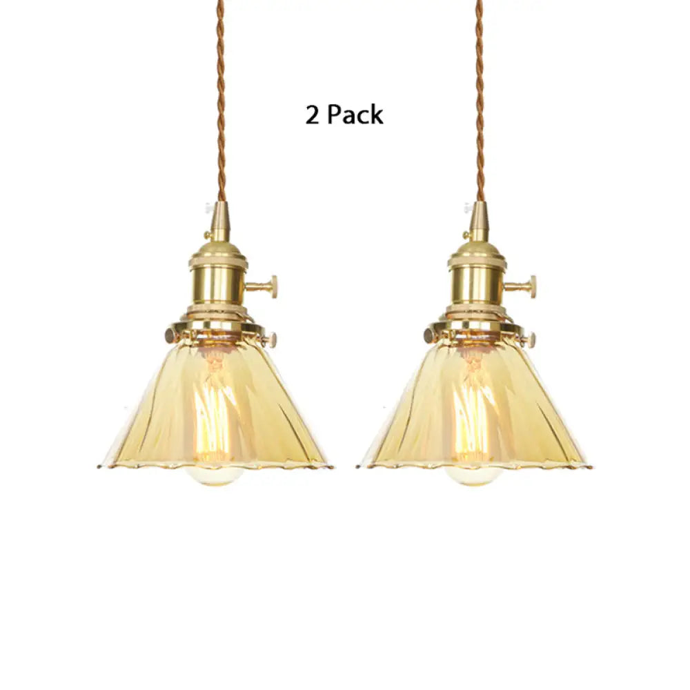 Amber Ruffle Glass Pendant Lamp - Retro Flared Style, 1-Light Ceiling Hanging Light for Kitchen