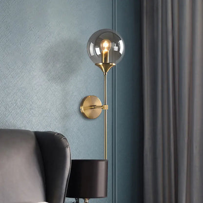 DecorBites™ DecorBites™ Amber/Smoke Gray Glass Brass Sconce Wall Lamp with Single Bulb - Simple and Elegant Light Fixture