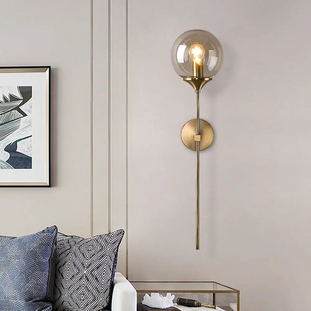 DecorBites™ DecorBites™ Amber/Smoke Gray Glass Brass Sconce Wall Lamp with Single Bulb - Simple and Elegant Light Fixture