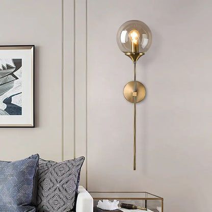 DecorBites™ DecorBites™ Amber/Smoke Gray Glass Brass Sconce Wall Lamp with Single Bulb - Simple and Elegant Light Fixture