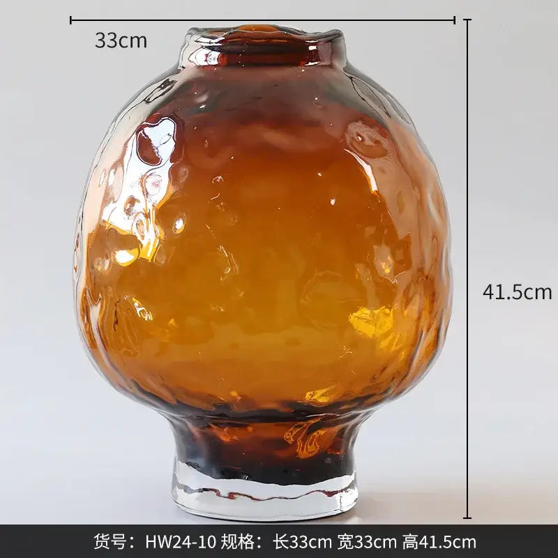 Amber textured decorbites gradient glass vase with a rounded bulbous body and clear glass base for living room decor