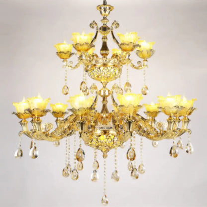 Lámpara colgante modernista de cristal texturizado ámbar - Lámpara de techo Petal para salón en dorado