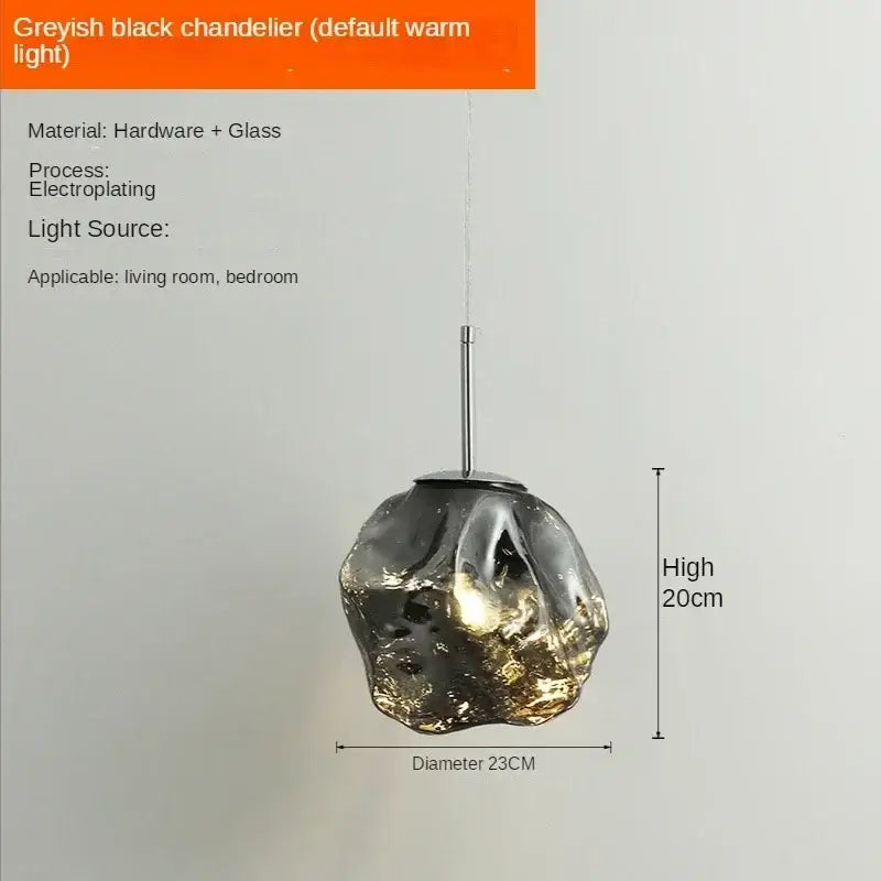Greyish black glass pendant light with textured organic shape and metallic electroplated finish for dining room decorbites ice glass