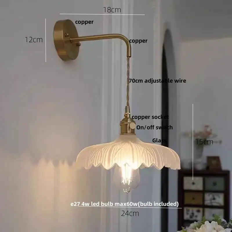Copper wall light with fluted glass shade and adjustable wire in decorbites amber vintage led hallway lamp with brass pull chain