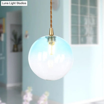 Amber/White/Red Macaron Glass Pendant Light Fixture - 1 Light Suspension Light with Rope for Bedroom