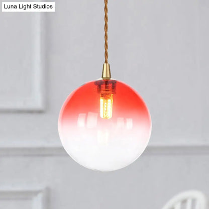 Amber/White/Red Macaron Glass Pendant Light Fixture - 1 Light Suspension Light with Rope for Bedroom