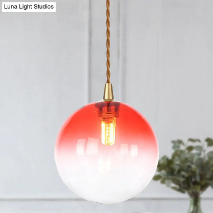 Amber/White/Red Macaron Glass Pendant Light Fixture - 1 Light Suspension Light with Rope for Bedroom