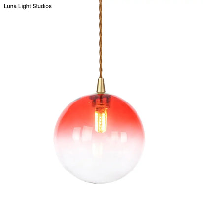 Amber/White/Red Macaron Glass Pendant Light Fixture - 1 Light Suspension Light with Rope for Bedroom