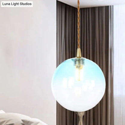 Amber/White/Red Macaron Glass Pendant Light Fixture - 1 Light Suspension Light with Rope for Bedroom