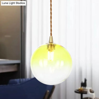 Amber/White/Red Macaron Glass Pendant Light Fixture - 1 Light Suspension Light with Rope for Bedroom