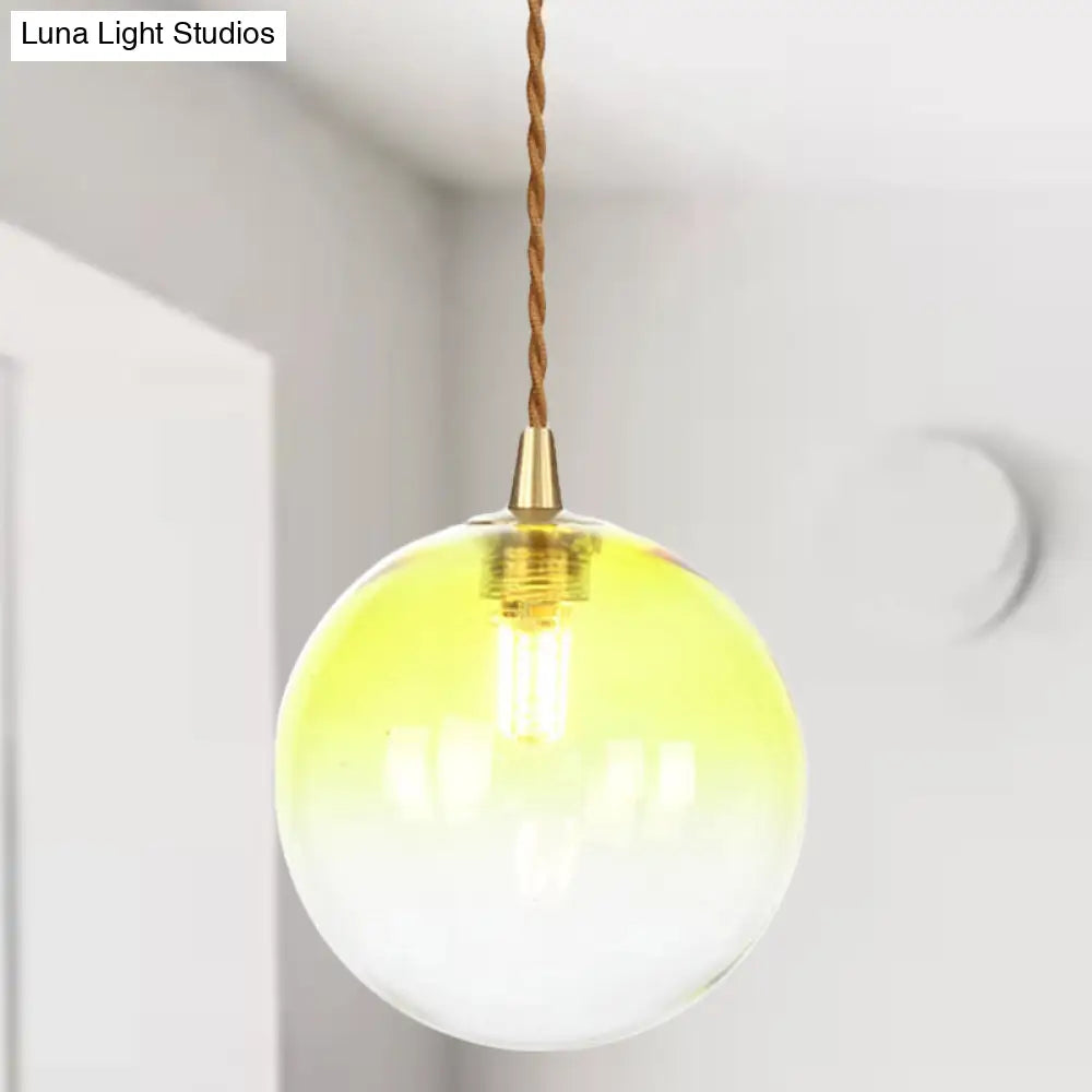 Amber/White/Red Macaron Glass Pendant Light Fixture - 1 Light Suspension Light with Rope for Bedroom