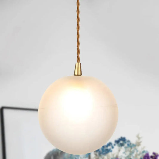 Amber/White/Red Macaron Glass Pendant Light Fixture - 1 Light Suspension Light with Rope for Bedroom