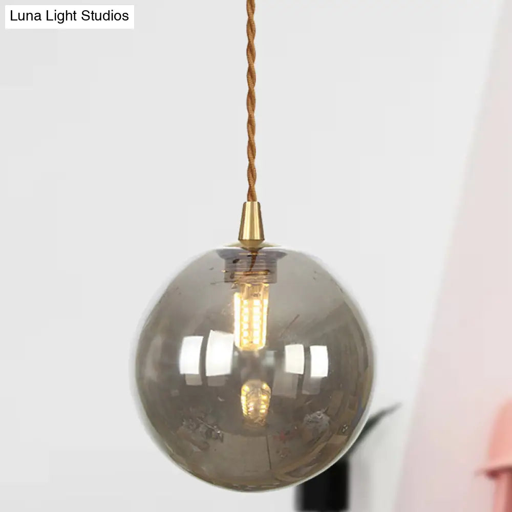 Amber/White/Red Macaron Glass Pendant Light Fixture - 1 Light Suspension Light with Rope for Bedroom