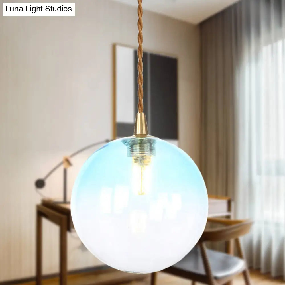 Amber/White/Red Macaron Glass Pendant Light Fixture - 1 Light Suspension Light with Rope for Bedroom