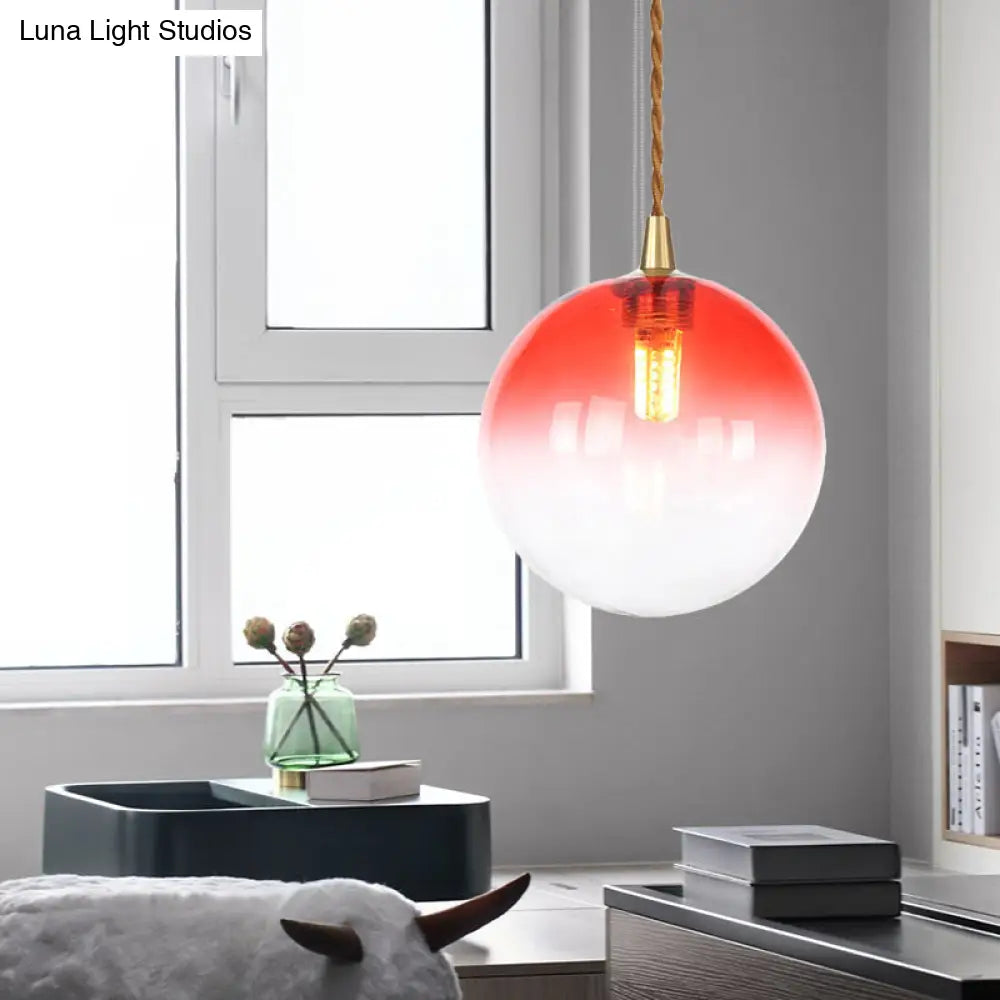 Amber/White/Red Macaron Glass Pendant Light Fixture - 1 Light Suspension Light with Rope for Bedroom