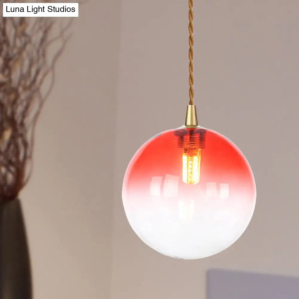 Amber/White/Red Macaron Glass Pendant Light Fixture - 1 Light Suspension Light with Rope for Bedroom