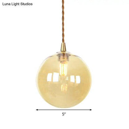 Amber/White/Red Macaron Glass Pendant Light Fixture - 1 Light Suspension Light with Rope for Bedroom