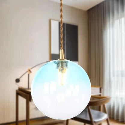 Amber/White/Red Macaron Glass Pendant Light Fixture - 1 Light Suspension Light with Rope for Bedroom