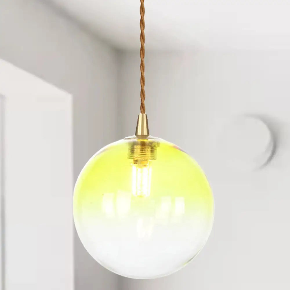 Amber/White/Red Macaron Glass Pendant Light Fixture - 1 Light Suspension Light with Rope for Bedroom