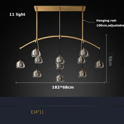 Modern american copper crystal chandelier with 11 clear glass globe lights in brass for living room decorbites american copper