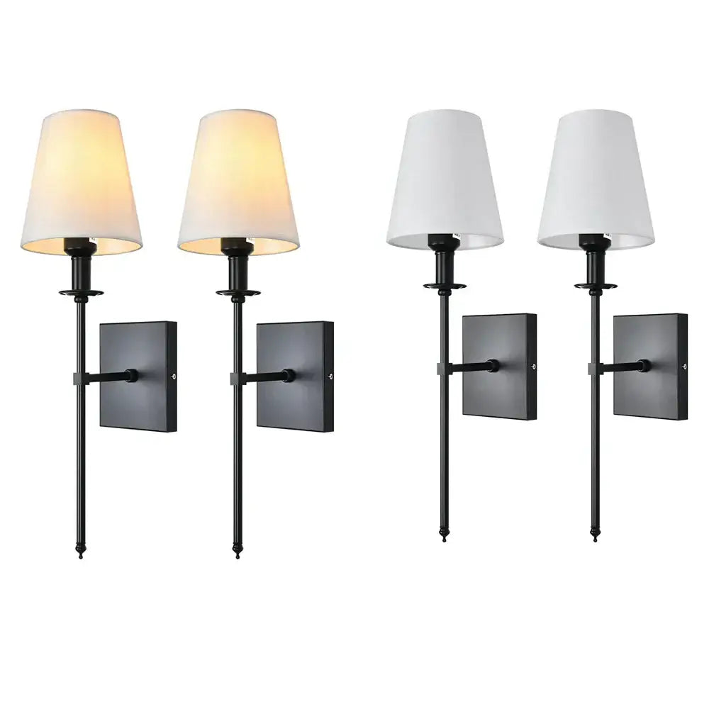 Set of four black iron wall lamps with white fabric shades decorbites american fabric wall sconce for bedroom decor