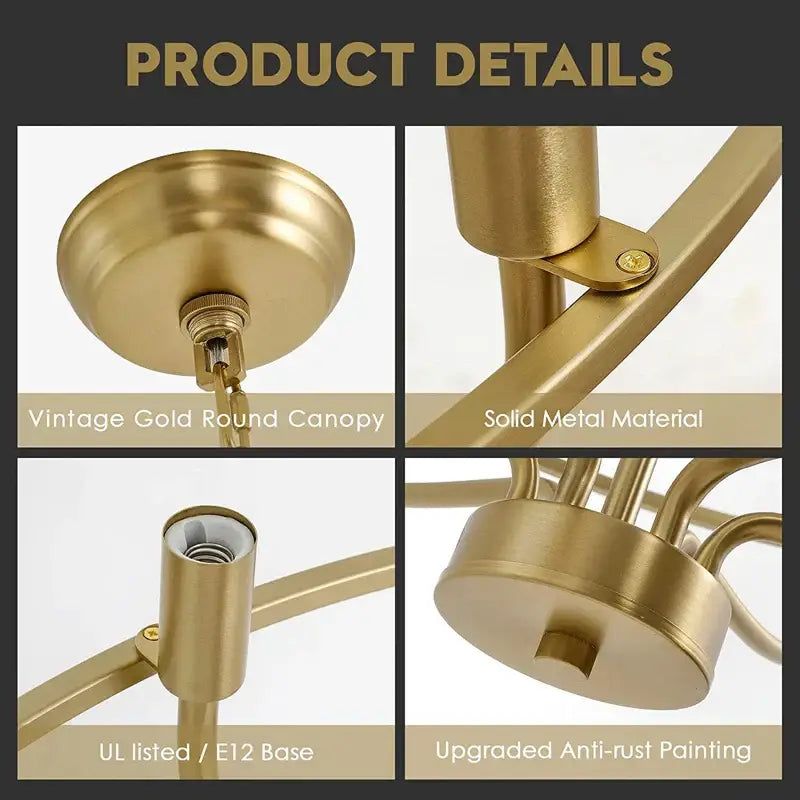 Vintage gold round canopy ceiling light with solid metal construction and anti-rust painting for decorbites iron art retro chandelier