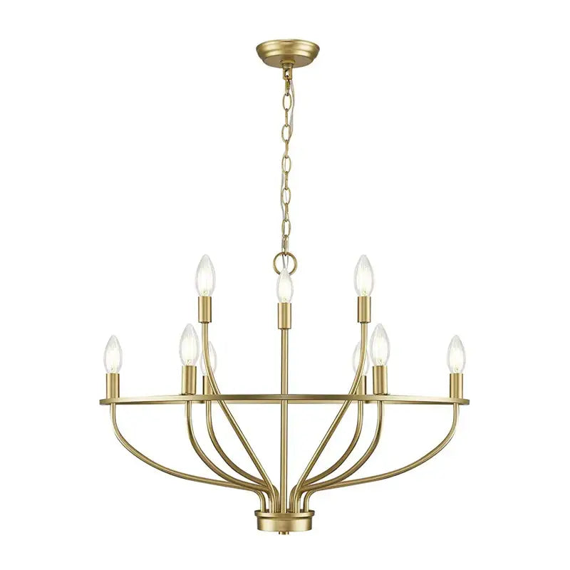 Brass-finished american farmhouse iron art retro chandelier with six clear glass candle bulbs for dining room decorbites iron art