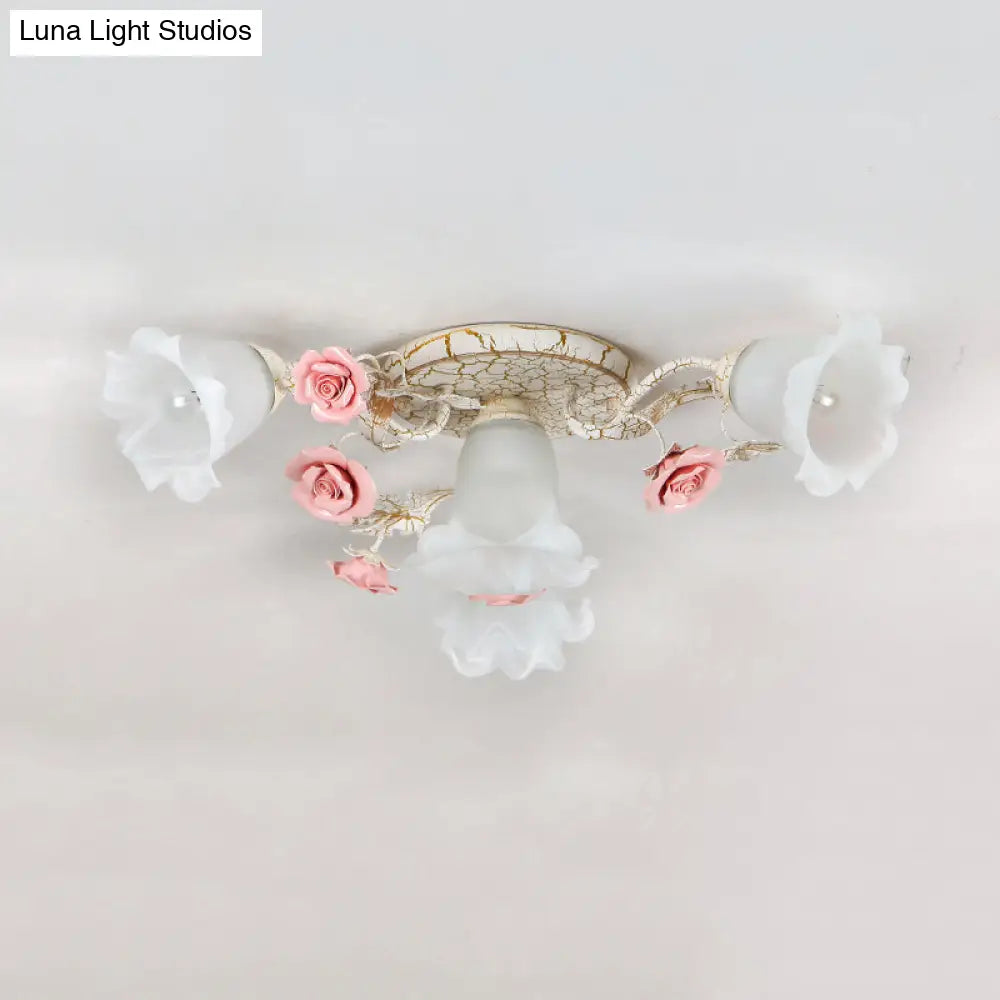 DecorBites™ DecorBites™ American Flower Milk Glass Morning Glory Ceiling Light - Pink Semi Flush Mount with 4/6 Heads